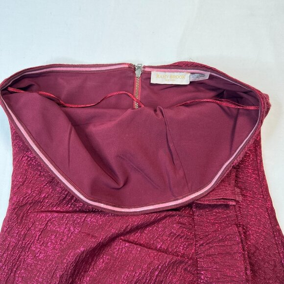 Ramy Brook Lindy Dress Strapless Mini Metallic Asymmetric Ruffle Burgundy 4 - Picture 10 of 13
